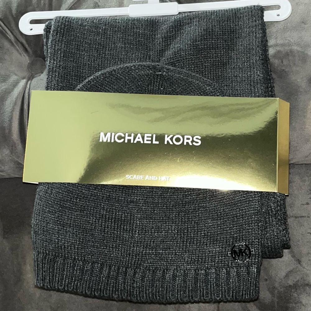 Michael Kors Scarf & Hat with Silver Metal Logo
